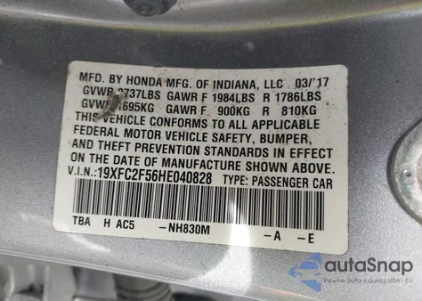 2017 Honda Civic Lx from USA, damaged, VIN 19XFC2F56HE040828